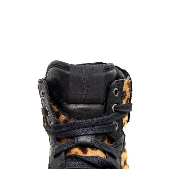 Saint Laurent Men's Leopard Pony Hair Leather‎ High Top Sneakers – Size US 12